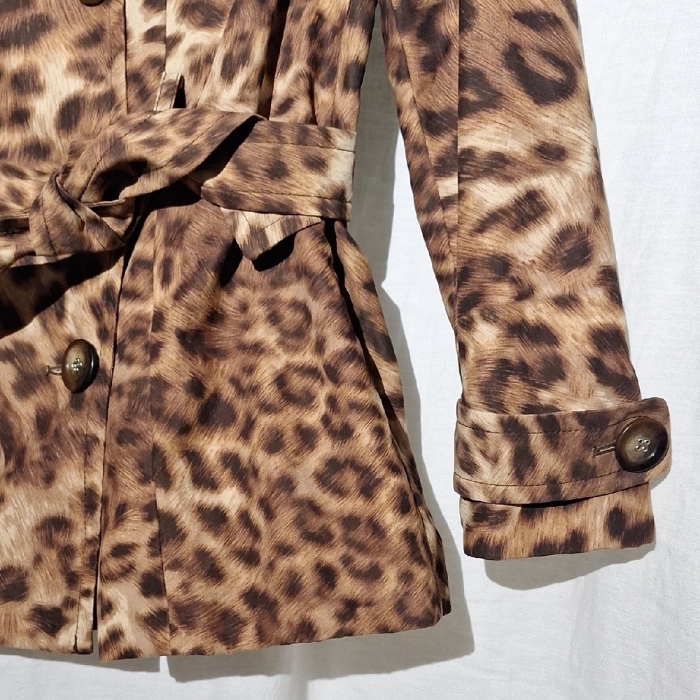 Animal Print Trench Coat, Short With Belt Sz 4, NWOT - Picture 6 of 16